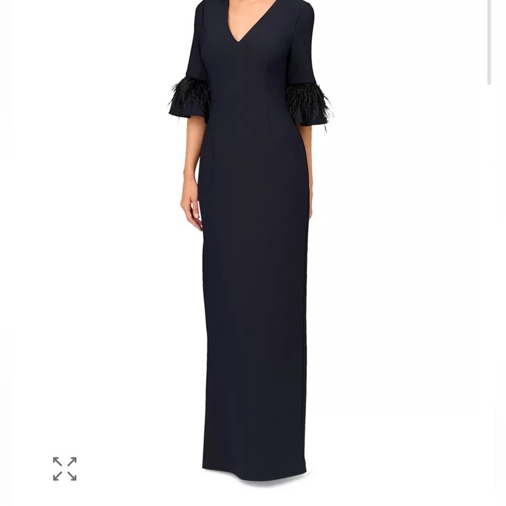 Aidan Mattox Black Maxi Dress with Feather Cuffs